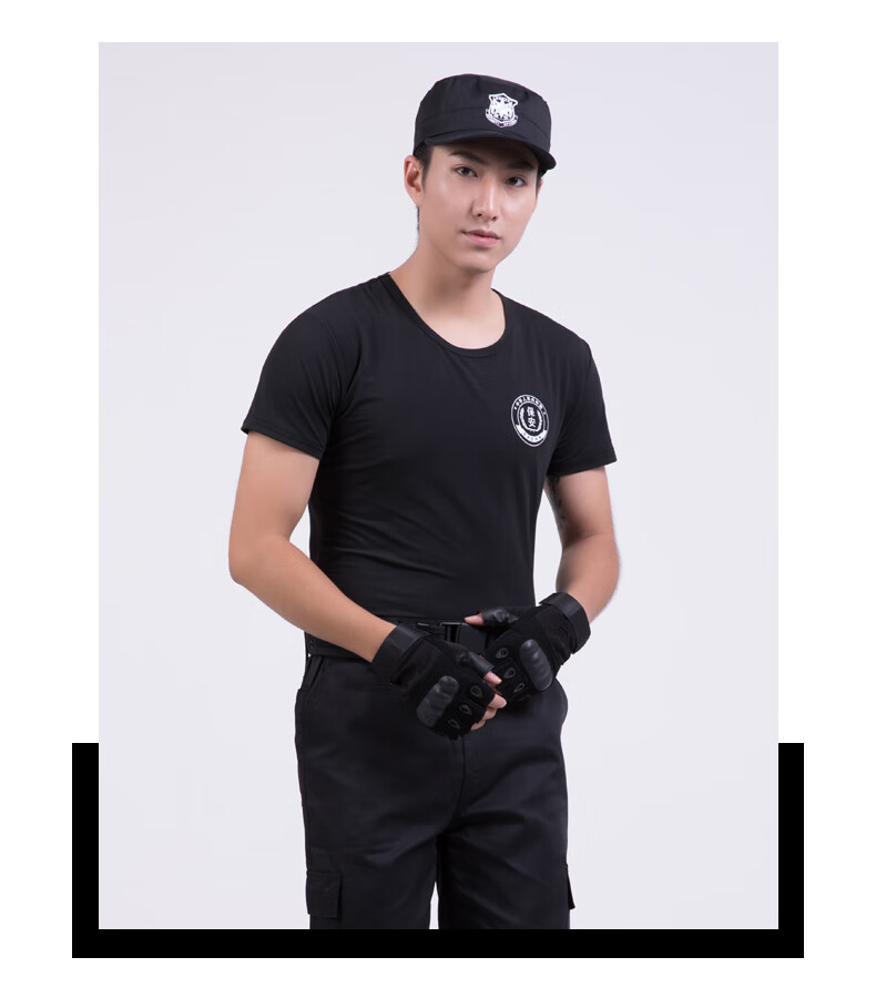 保安t恤男短袖中国体恤半袖工作服保安制服夏装衣服 女 保安款-黑色 s