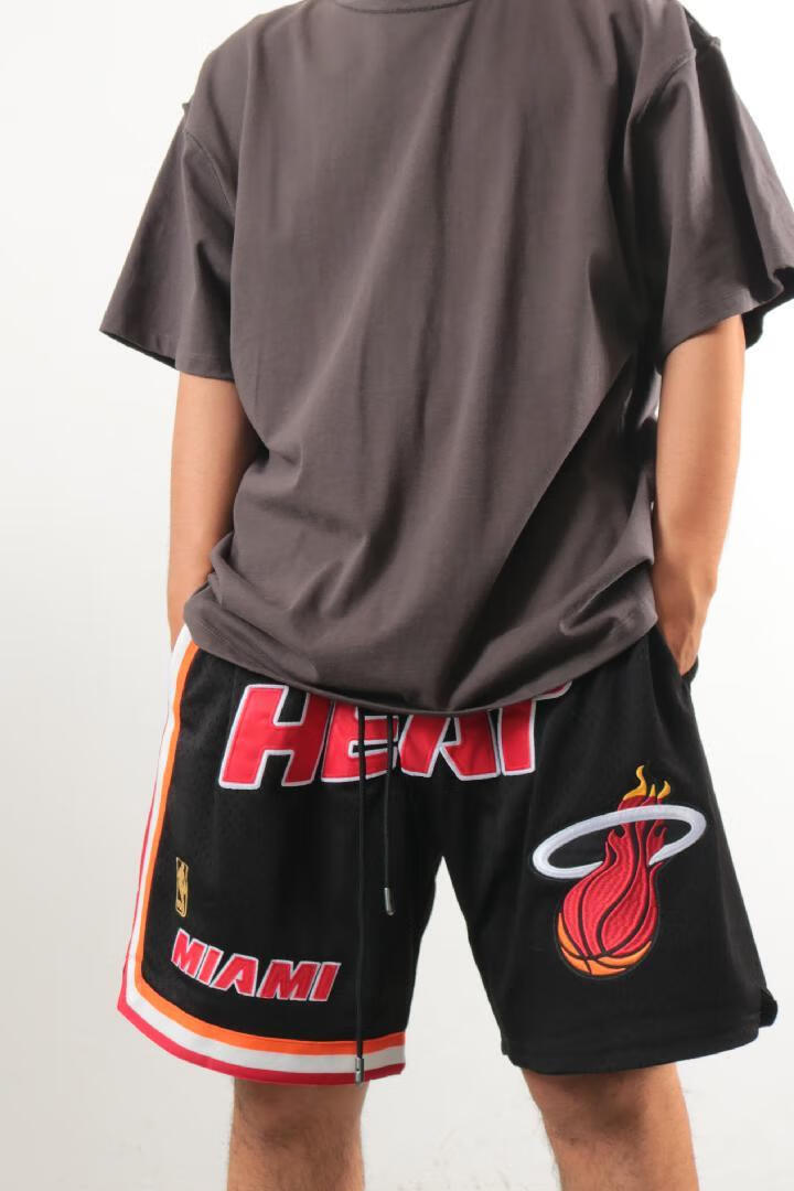 nba官方同款网眼刺绣迈阿密heat热火队篮球运动五分短裤红色jds