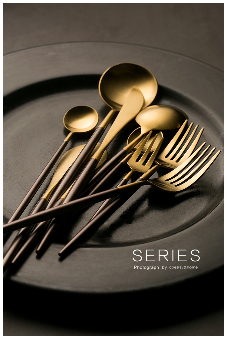 朵颐leon创意不锈钢刀叉西餐餐具家用咖啡勺小汤勺牛排刀叉长柄勺