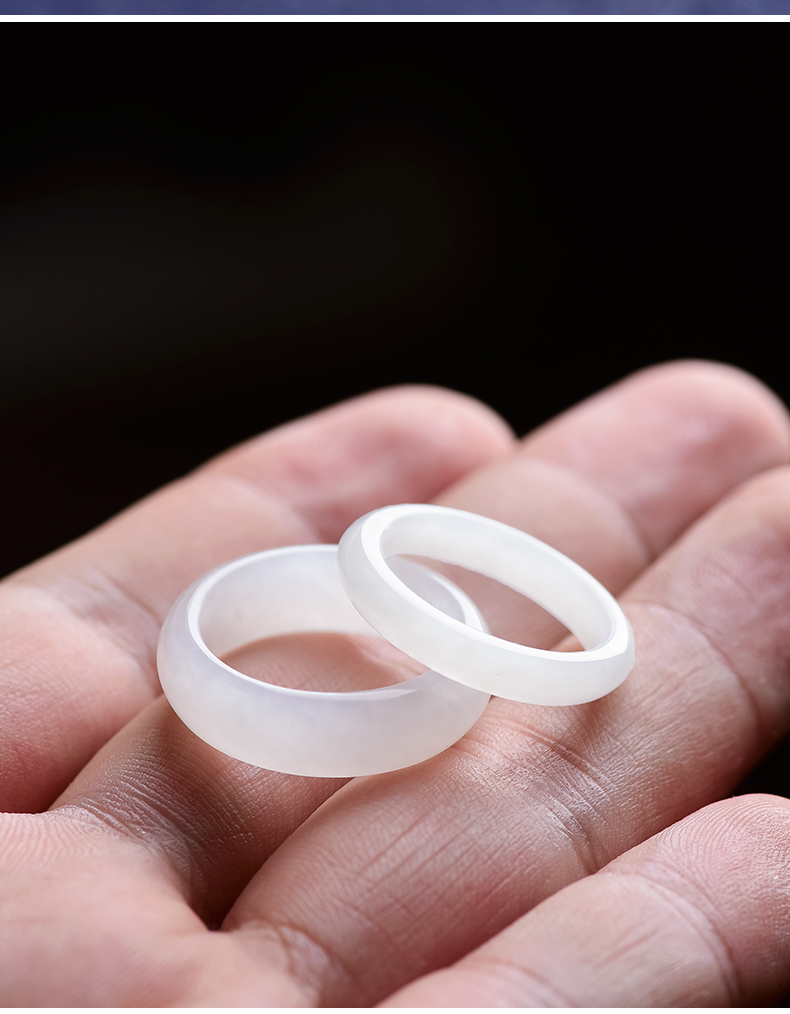 宾昔和田玉羊脂白玉戒指玉石指环尾戒复古玉扳指男女情侣款对戒冷淡风