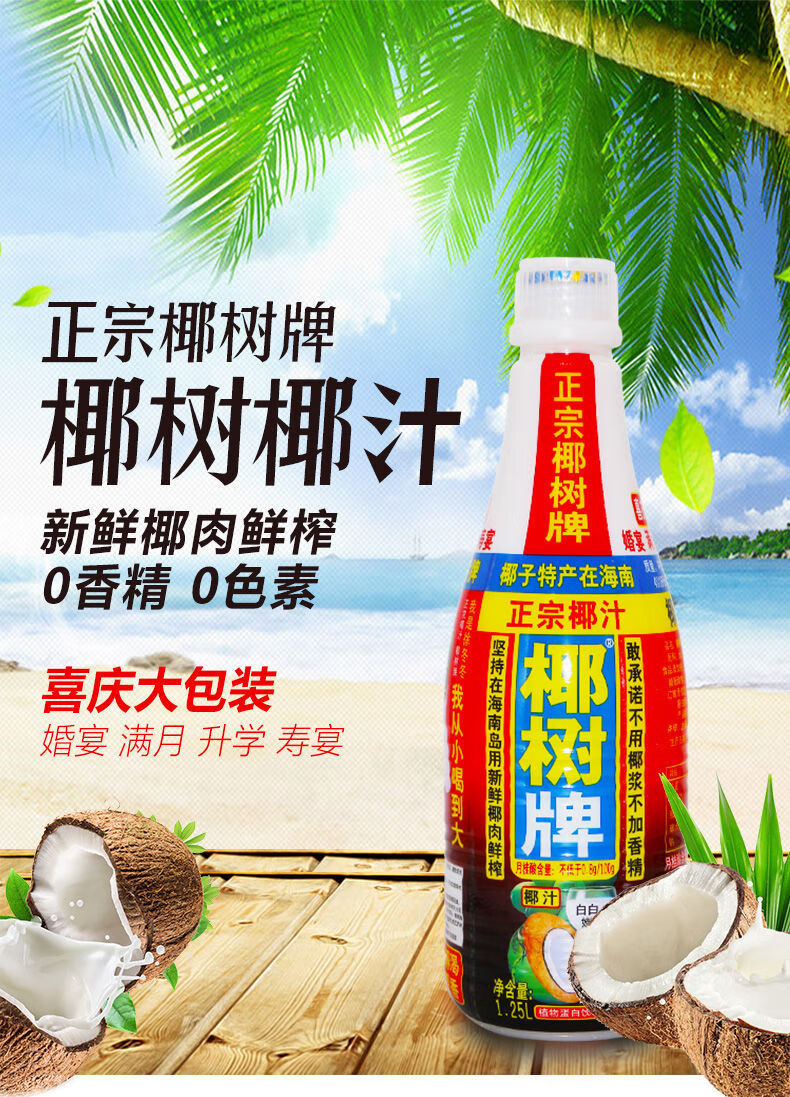 25*6瓶 植物蛋白饮料 海南特产椰汁椰奶饮品 椰·树1250ml*6大瓶整箱