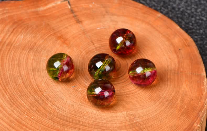 7a冰种西瓜晶爆花晶散珠子diy红绿水晶手工饰品配饰手链串珠整包赠