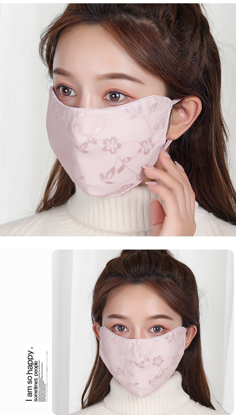 女士口罩秋冬款蕾丝口罩女秋冬季时尚女神高颜值保暖防寒加大加厚全