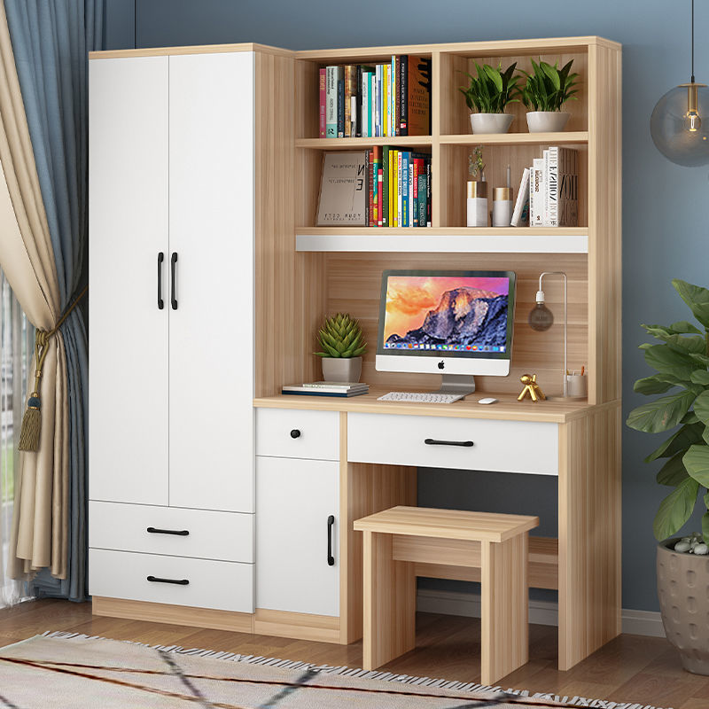 华岭书桌带衣柜欧式多功能组合书架学生写字台一体连体书桌衣柜12单门