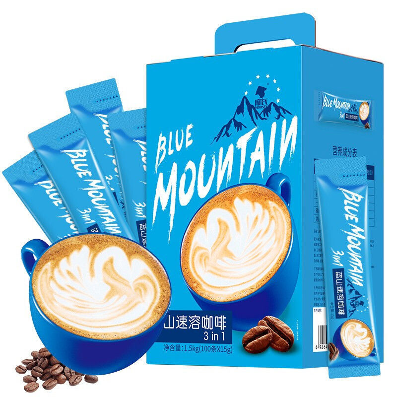 摩氏蓝山咖啡100条装1500g三合一进口研磨香浓风味奶礼盒速溶咖啡饮料