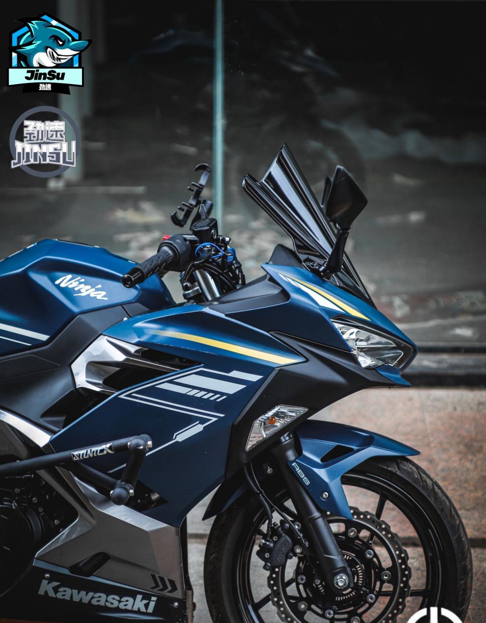 【骑行の族】川崎忍者ninja400风挡改装件竞技黑色加高前挡风配件摩托
