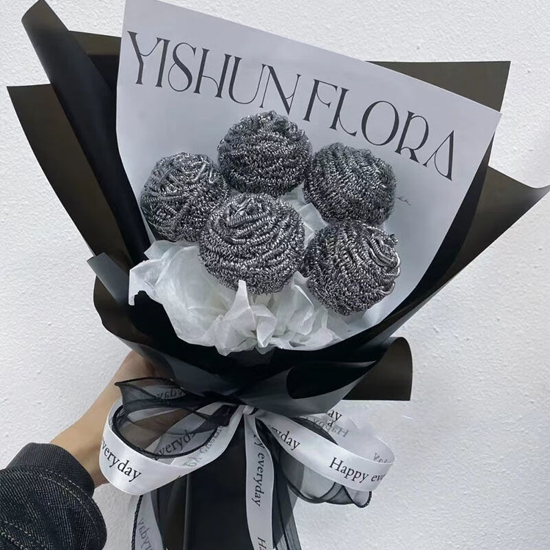 钢丝球花束304不锈钢友情小香风diy礼物搞怪有趣花语礼物送男天颛