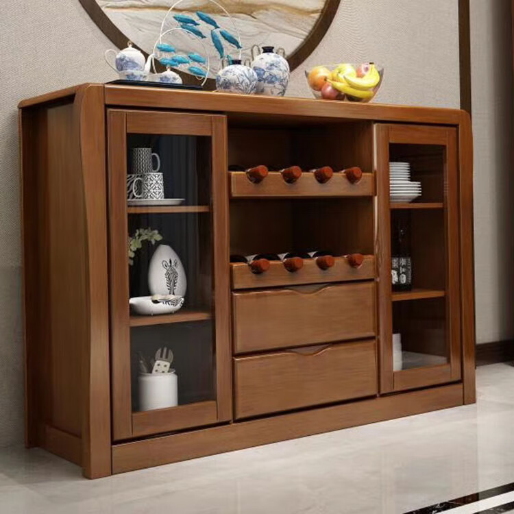 实木橡木餐厅餐边柜中式客厅矮酒柜茶水柜碗柜收纳储物柜简约大气