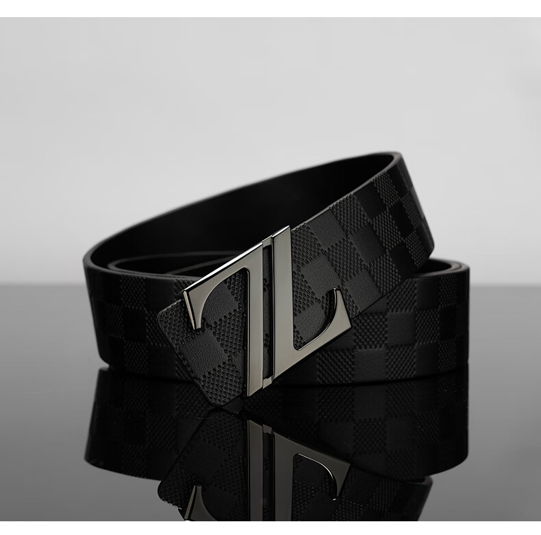 ahrw不锈钢男士皮带z字母时尚个性潮男纯牛皮板扣腰带裤带金色款125cm