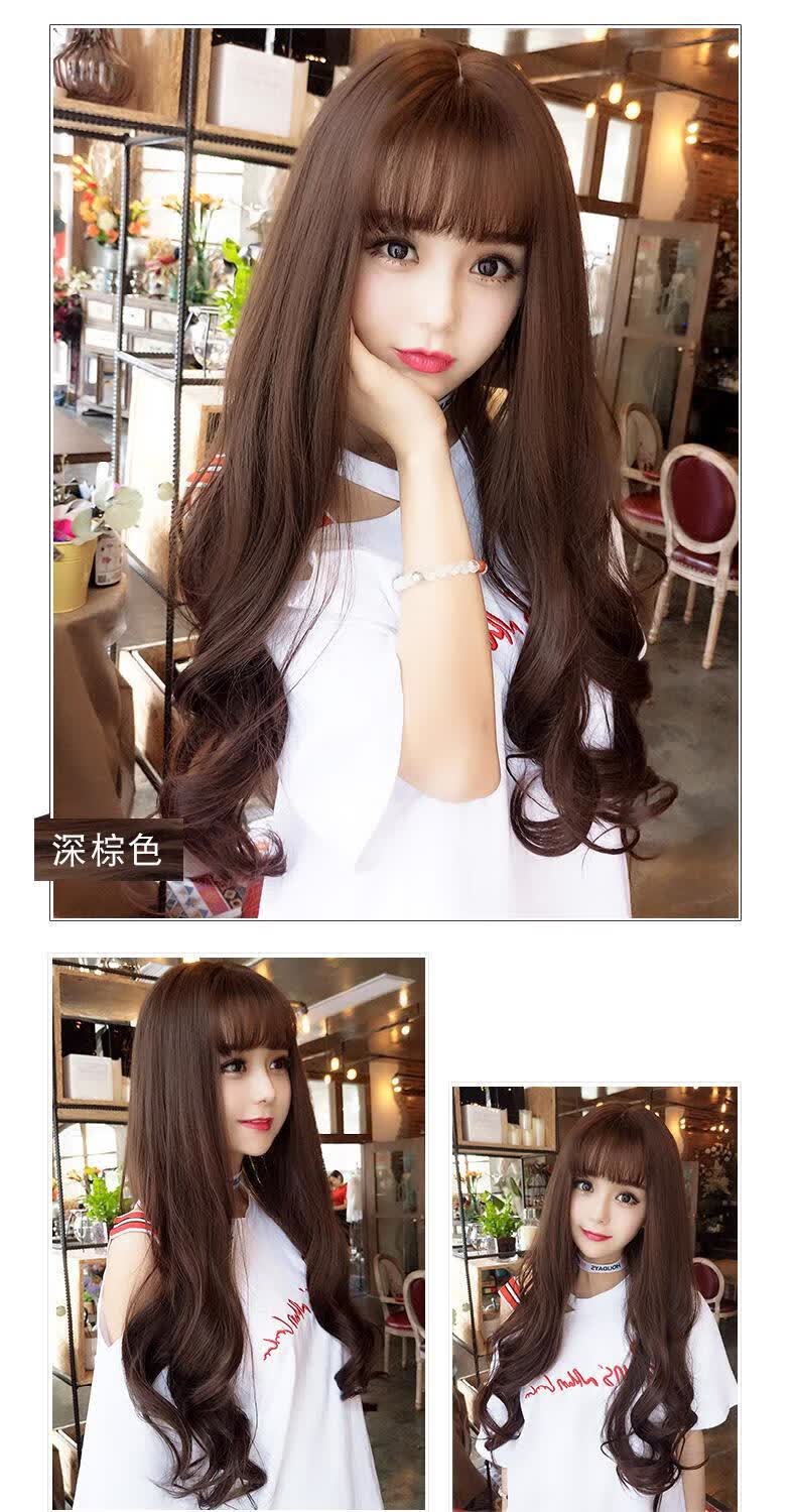 假发女长发空气刘海自然蓬松网红可爱逼真长卷发大波浪全头套亚麻色发