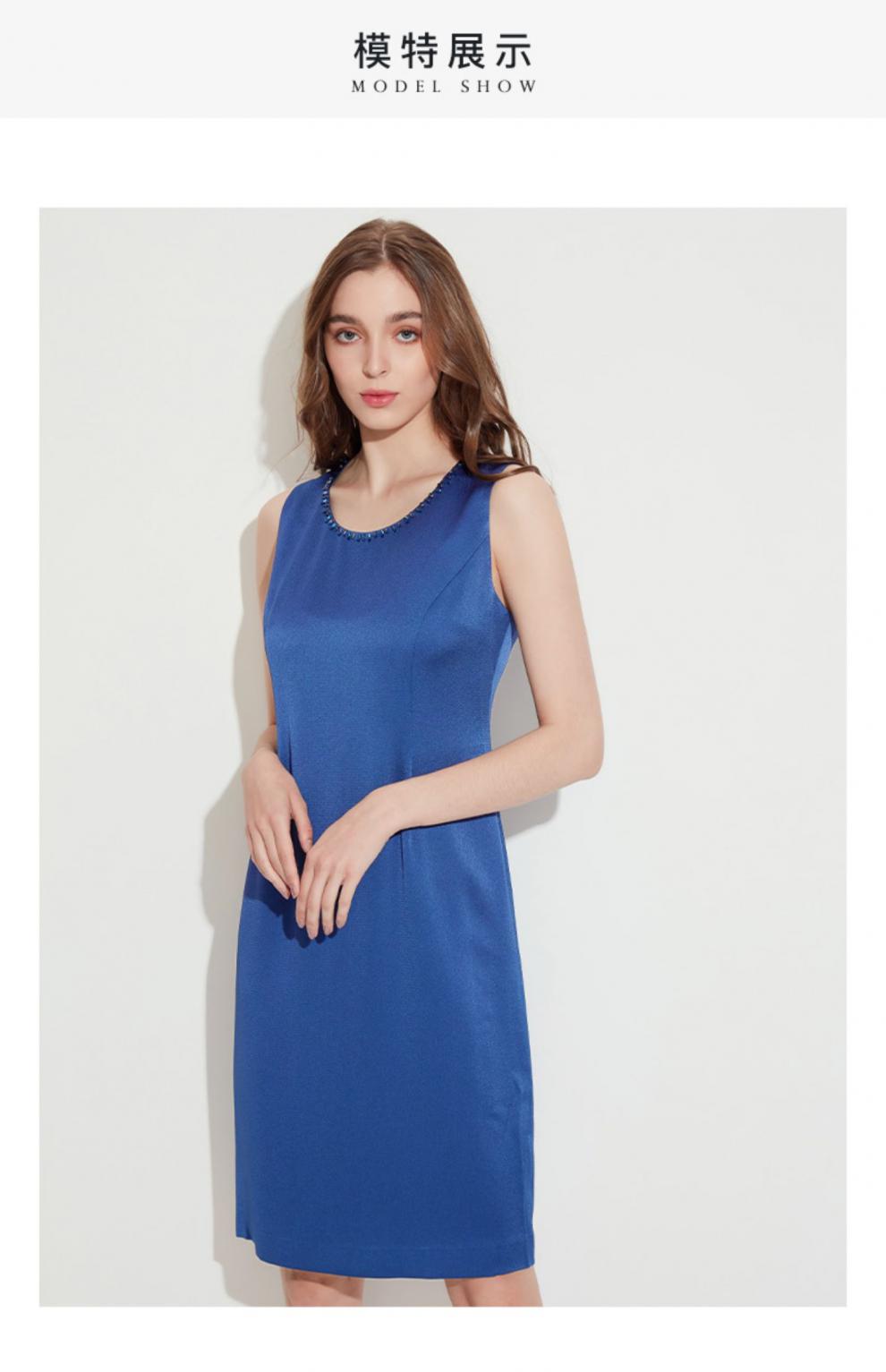皮尔卡丹女装优雅百搭醋酸通勤无袖连衣裙蓝色42a17596a