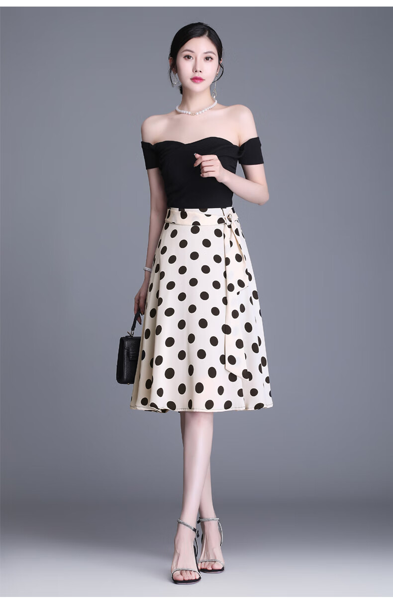 皮尔卡丹轻奢高端女装波点半身裙女高腰2022春夏新款时尚大摆裙中长款