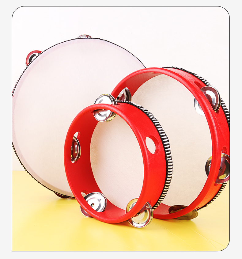 儿童铃鼓新疆舞蹈道具幼儿园老师用手鼓摇铃奥尔夫打击乐器铃鼓原木色