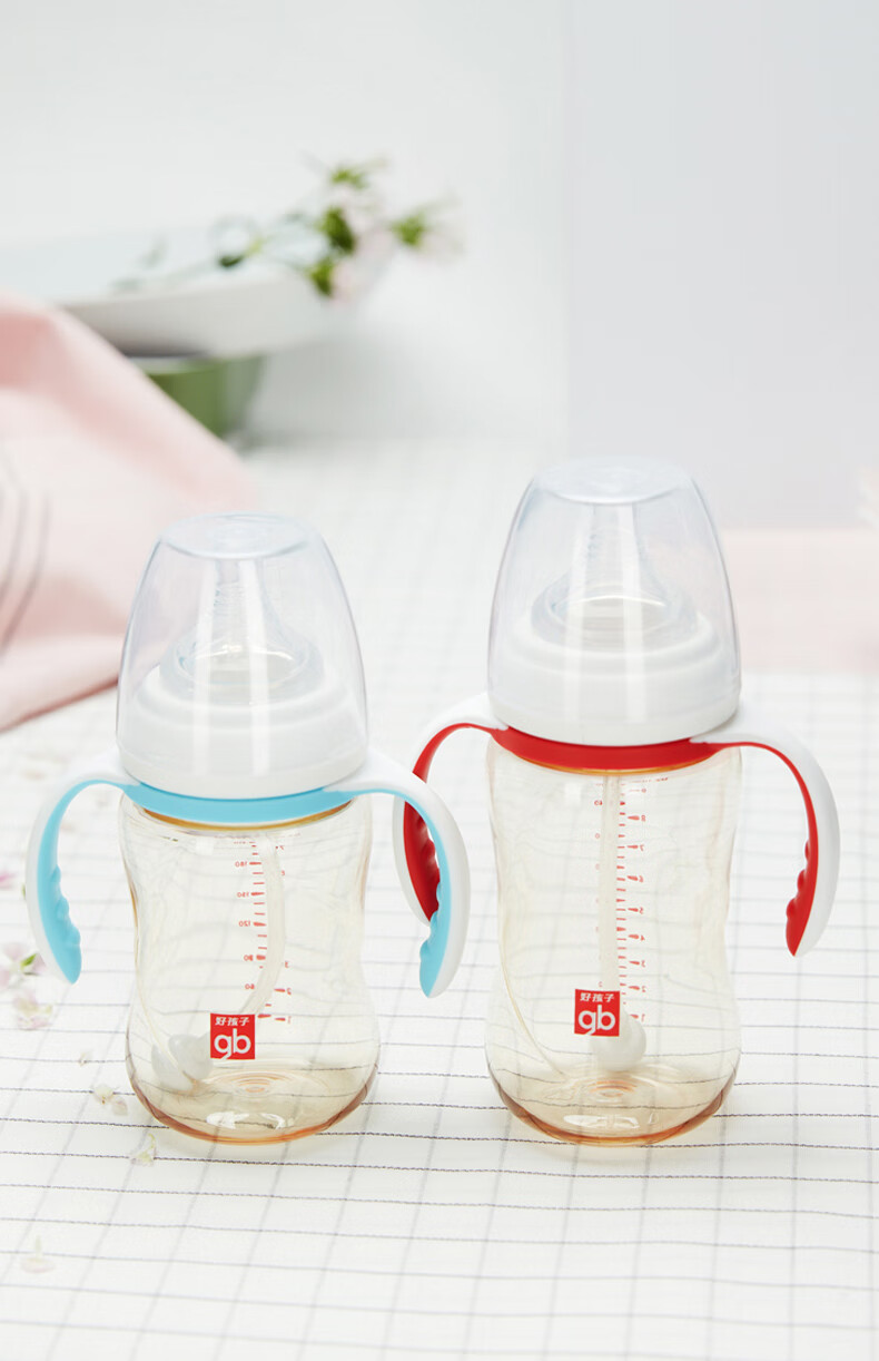 gb好孩子婴奶瓶ppsu宽口径一岁大宝宝吸管奶瓶1岁以上2岁3岁耐摔 红色