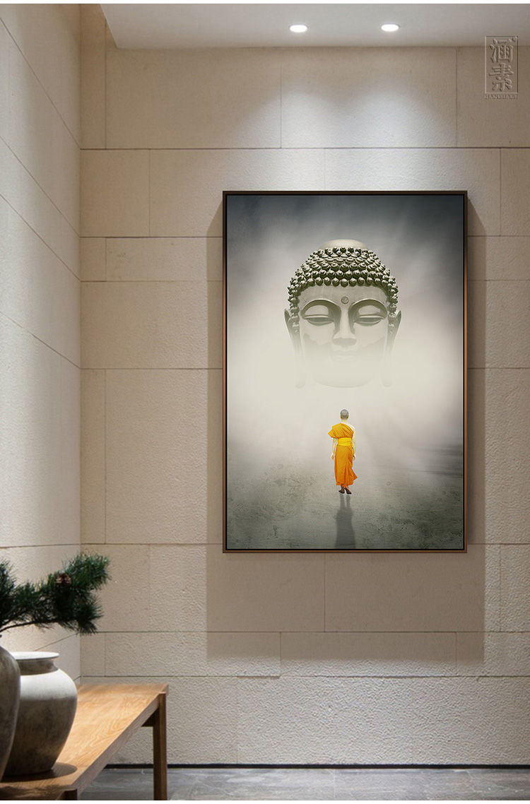 中式如来佛主佛画中堂供奉装饰画玄关佛像画禅意墙画巨幅壁画挂画 一