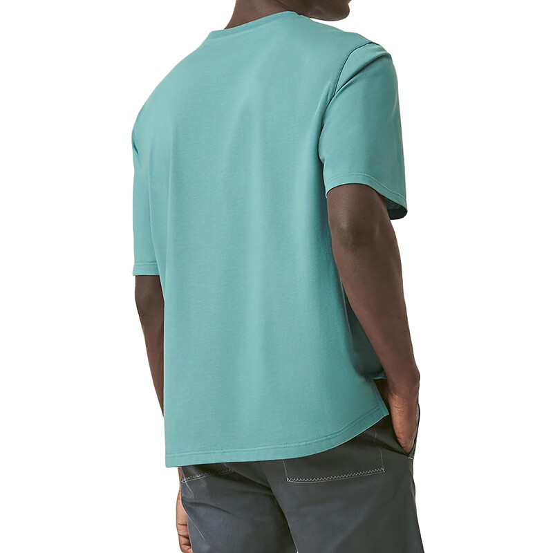 hermes/爱马仕 22年春夏新款 男士青色纯棉迷你皮革贴片短袖t恤h25