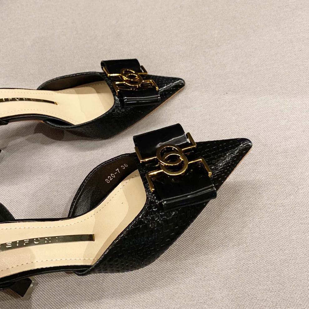 d hepburn法式尖头中空单鞋2022年夏季新款高跟鞋女细跟性感7cm 黑色