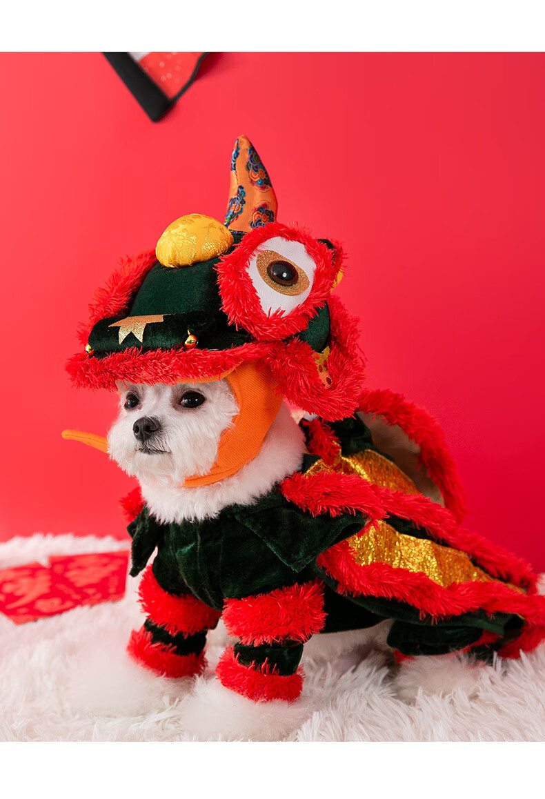 小猫年兽衣服 年兽醒狮宠物猫小猫咪舞狮子衣服冬装新年狗狗过年秋
