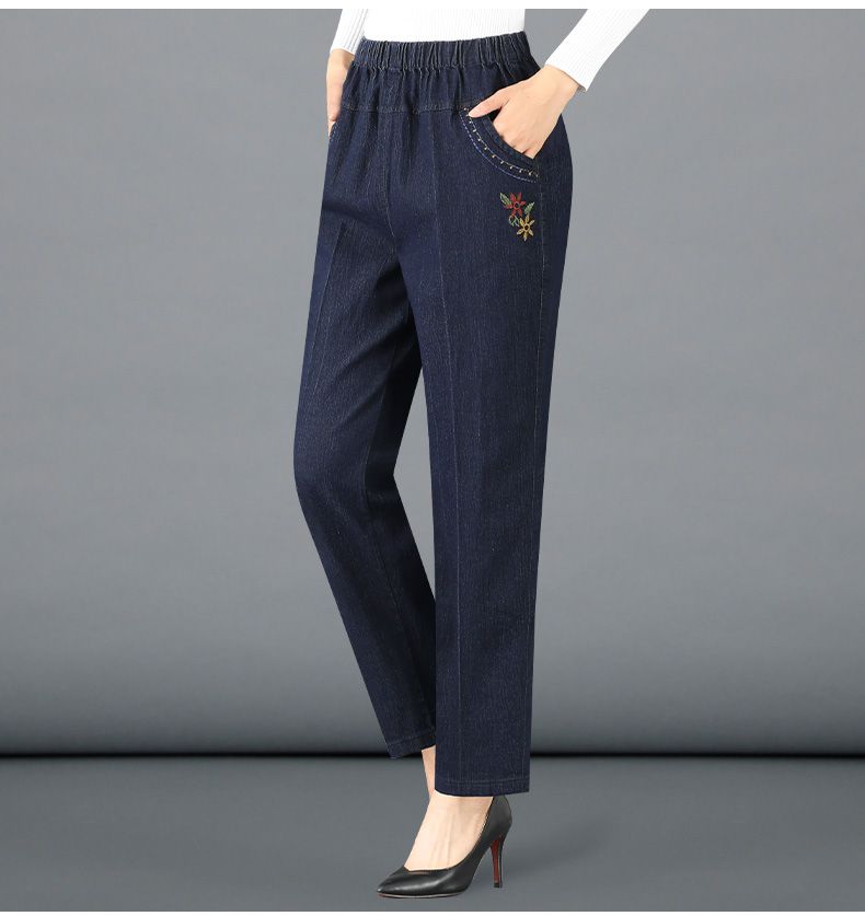 裤长:长裤适用年龄:40-49周岁厚度:常规裤型:直筒裤流行元素:绣花