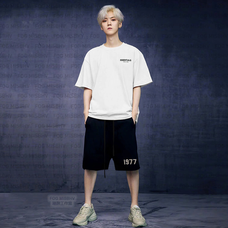 鹿晗陈伟霆fear of god潮牌essentials高街宽松纯棉t恤男 ess基础款