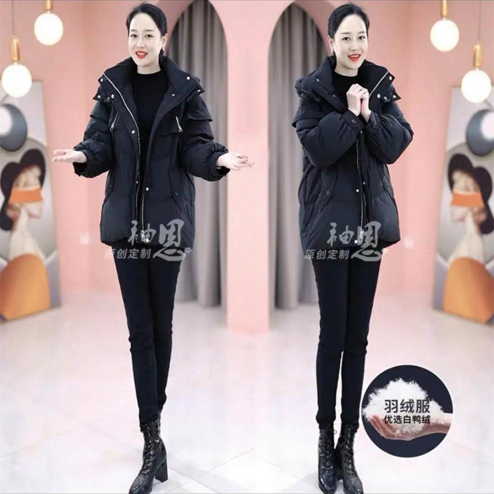 抖音同款袖恩服饰女装服冬季新款时尚宽松加厚白鸭绒保暖外套咖色xl