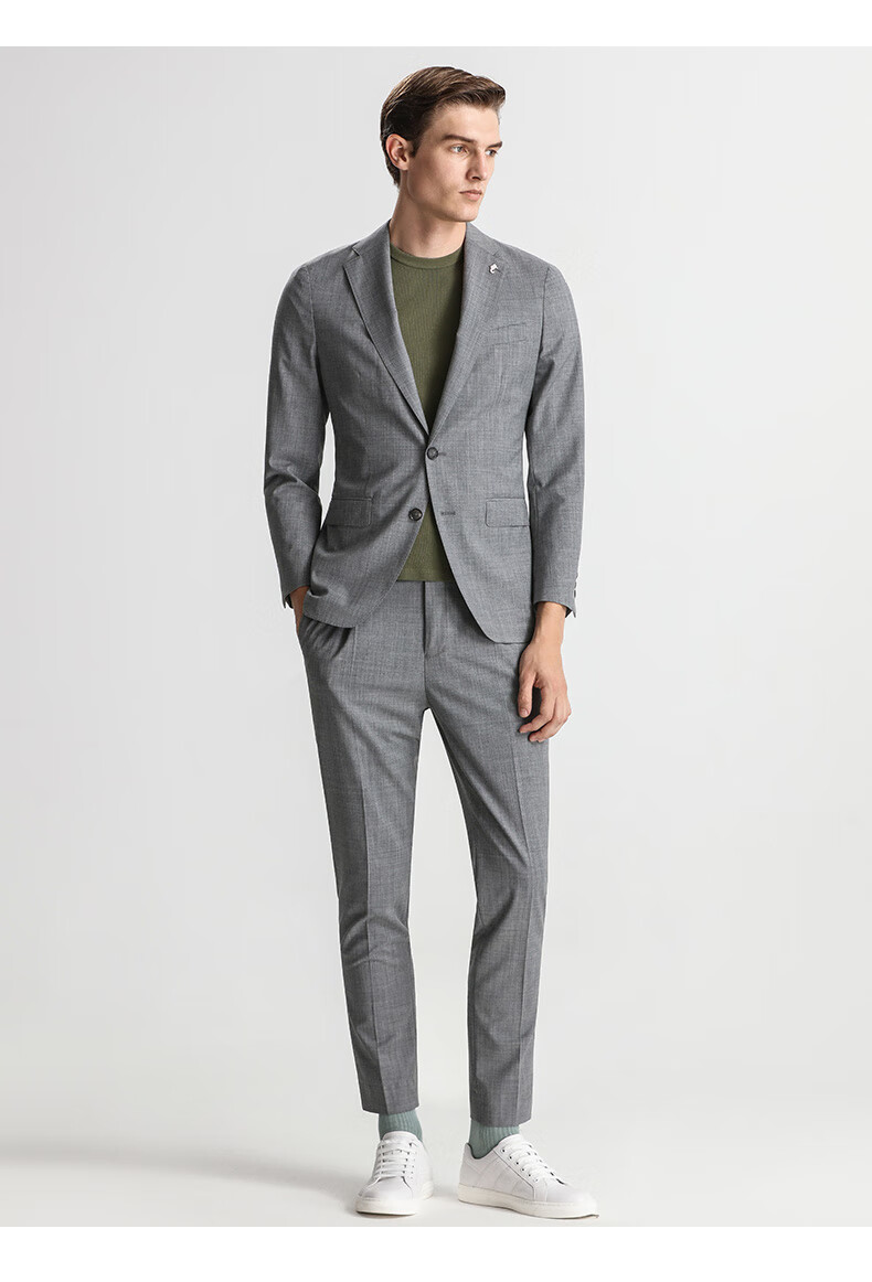 商务休闲男士西服套装灰色单排扣时尚西装ebb201709浅灰净色48a17596