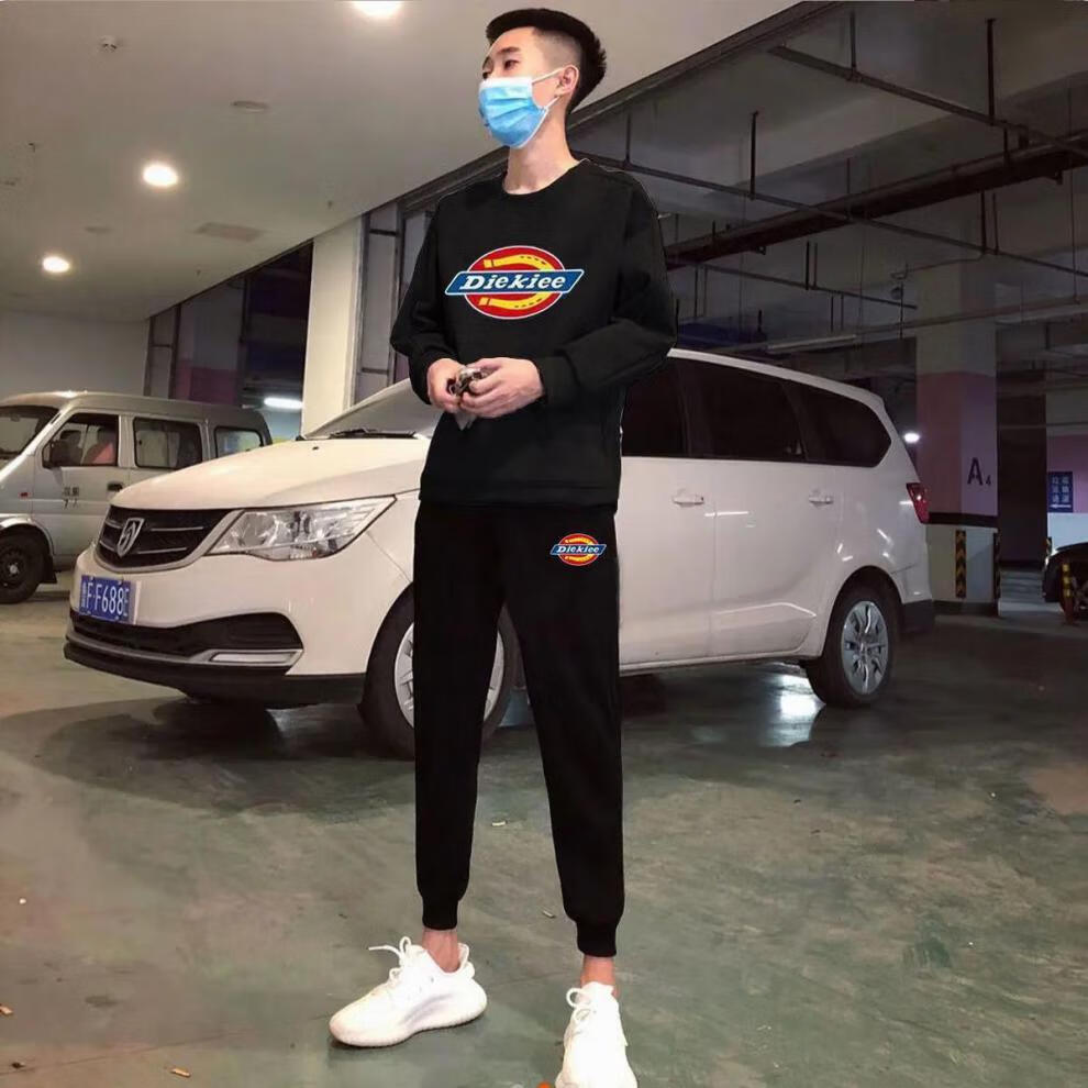 魅劦秋冬社会精神小伙套装男休闲网红两件套长袖潮流卫衣裤子一套衣服