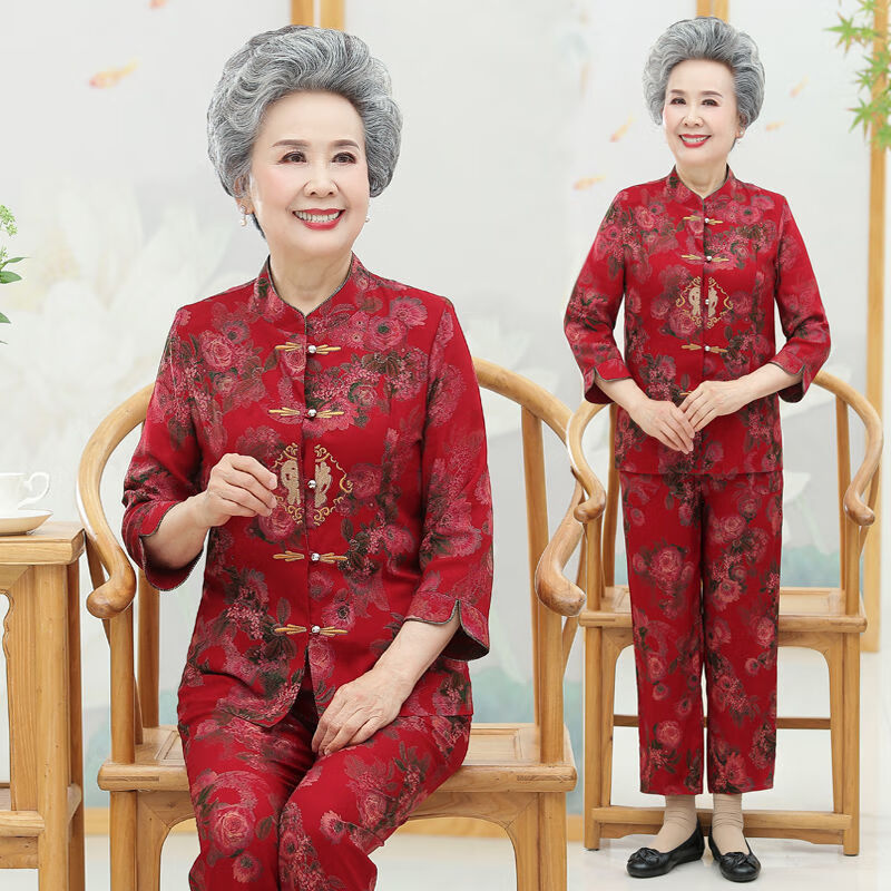 恒源祥高端品牌中老年人女装夏装套装2022年喜庆妈妈装唐装奶奶两件套
