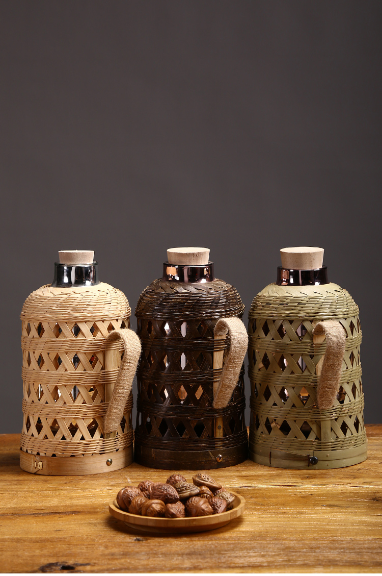 家用暖瓶老式复古竹编热水壶家用复古暖水壶玻璃内胆老式开水瓶茶室