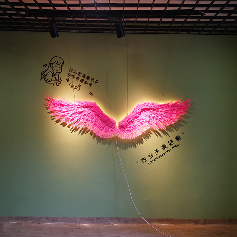 天使羽毛白色翅膀打卡道具小红书失恋抖音网红墙拍照奶茶背景装饰定制