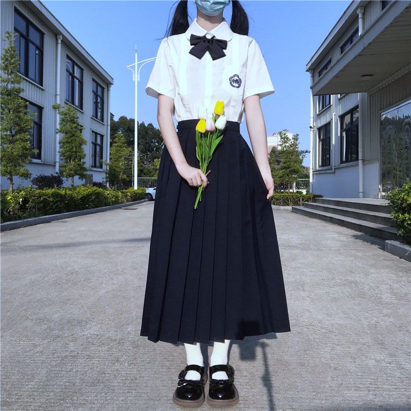 jk长裙学院风jk制服百褶中长款半身裙长裙学生班服长袖衬衫套装女春