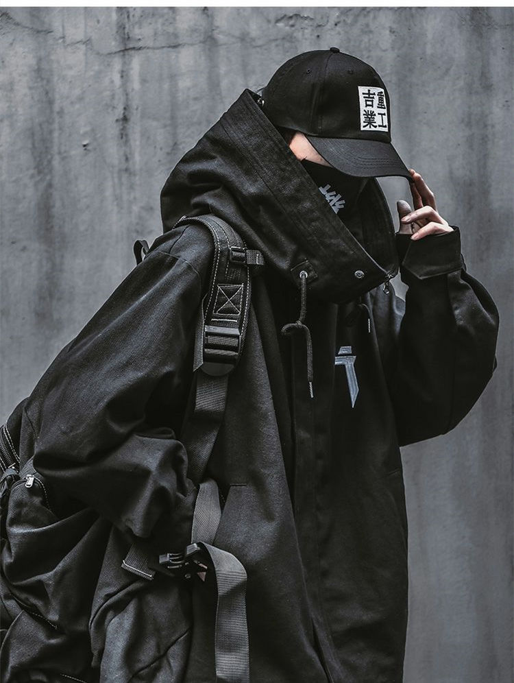 男士春秋款外套国潮男女潮牌机能风巫师帽日系夹克外套男女工装情侣款