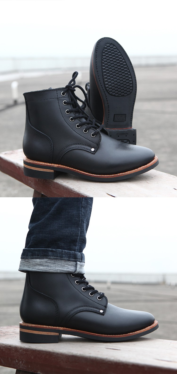 固特异手工大逃亡靴 牛皮工装靴m43作战靴尖头休闲高帮皮鞋男品质定制