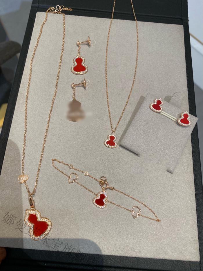 σ娜曼莲亽葫芦项链麒麟葫芦玫瑰金750红玉髓白贝母孔雀石项链镶钻