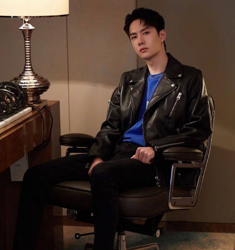 烨默【商场同款】轻奢高档男士皮衣街舞王一博皮衣绵羊皮修身韩版软皮