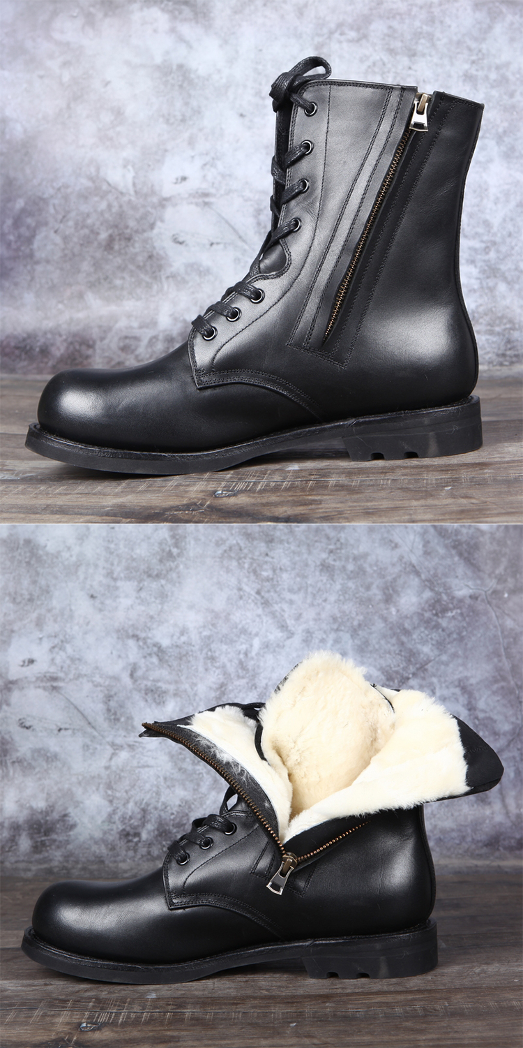 3516厂冬季羊毛保暖飞行员皮靴侧拉链皮高筒棉靴棉皮鞋毛靴子品质定制