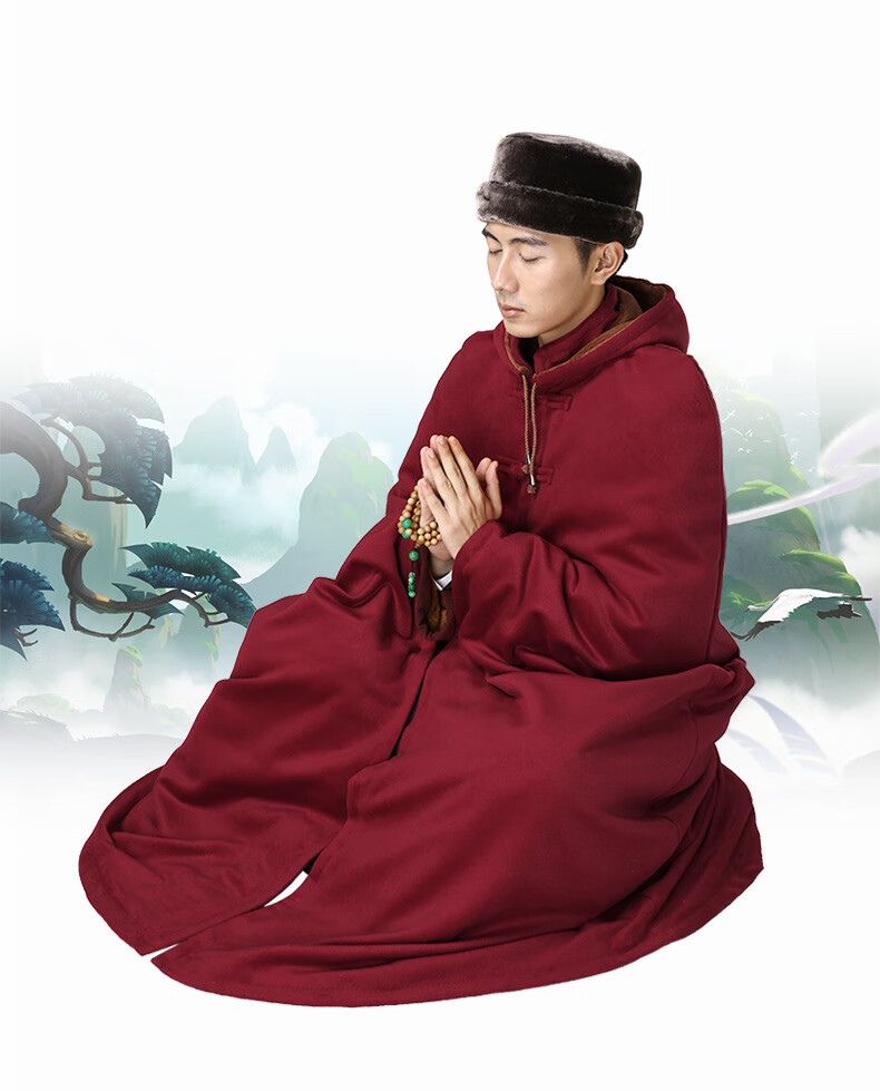 出家人披肩长款冬季男女双层加厚毛绒打坐斗篷僧人和尚禅修披风抗寒