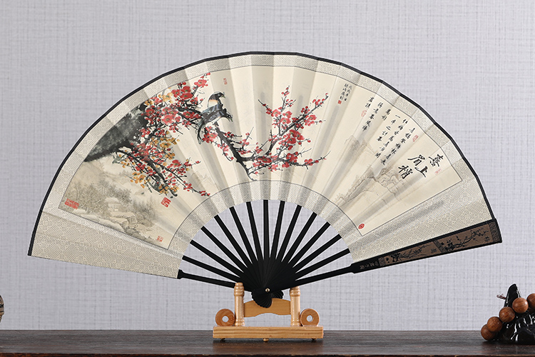 火热促销古风折扇中国风扇子男士雕刻印刷丝绸古典定制日用商务礼品