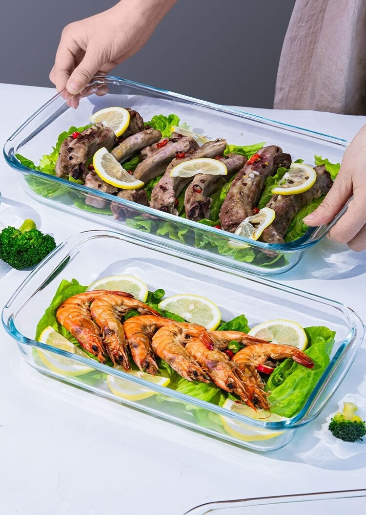 七夕好物捞汁小海鲜盘长方形捞汁小海鲜盘玻璃烤盘耐高温烤箱微波炉