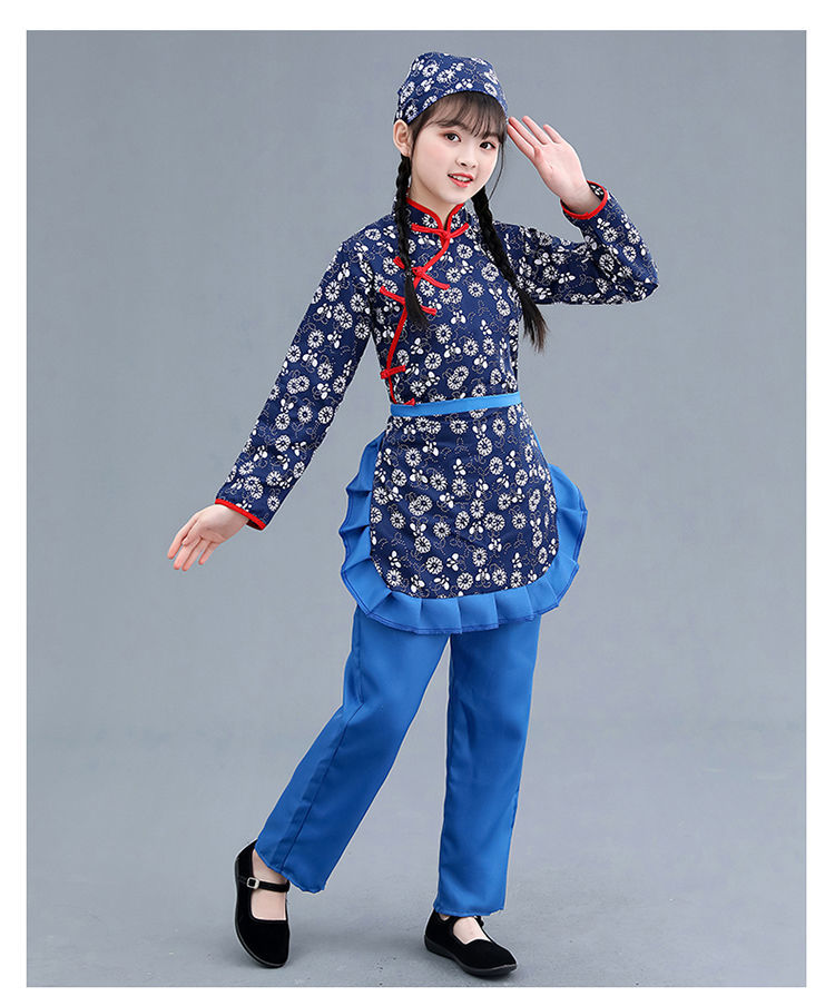 飞洛星 村姑采茶女演出服客家服装阿庆嫂碎花演出衣服百姓农民古装