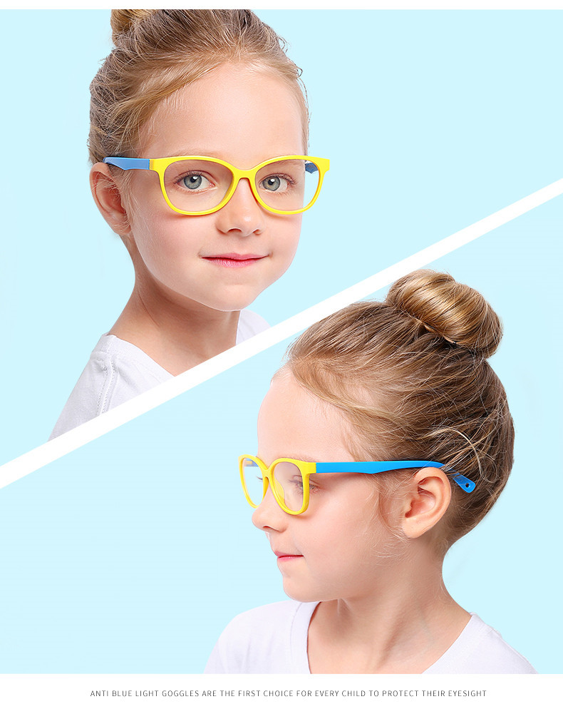 2020新款防蓝光儿童眼镜潮男女童时尚潮硅胶镜框现货 黑框红腿 如图