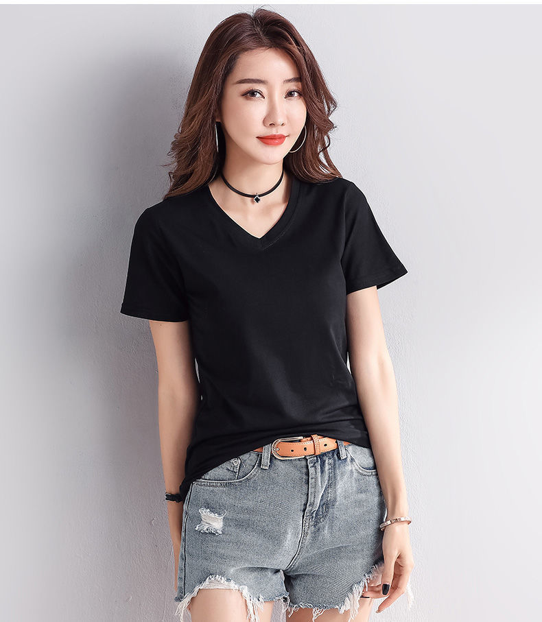 t恤女夏季新款恤百搭遮肚女装显瘦青春领短袖上衣夏季纯色汗衫女小衫