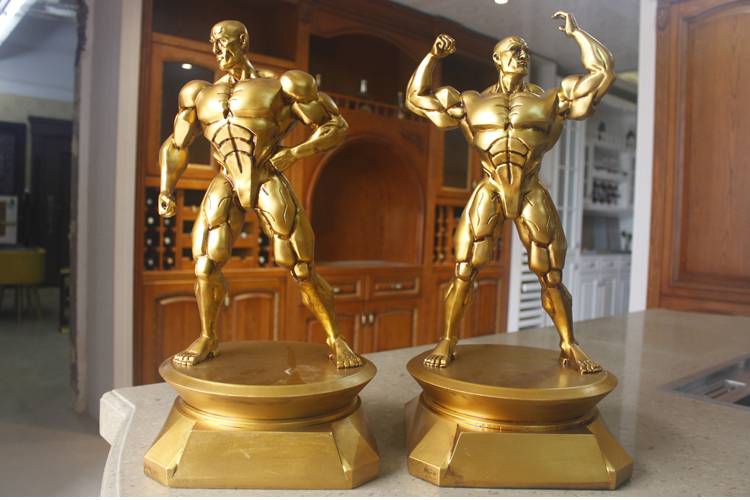健身肌肉摆件 自我雕琢雕塑摆件健美比赛刻字奖杯健身房装饰品树脂