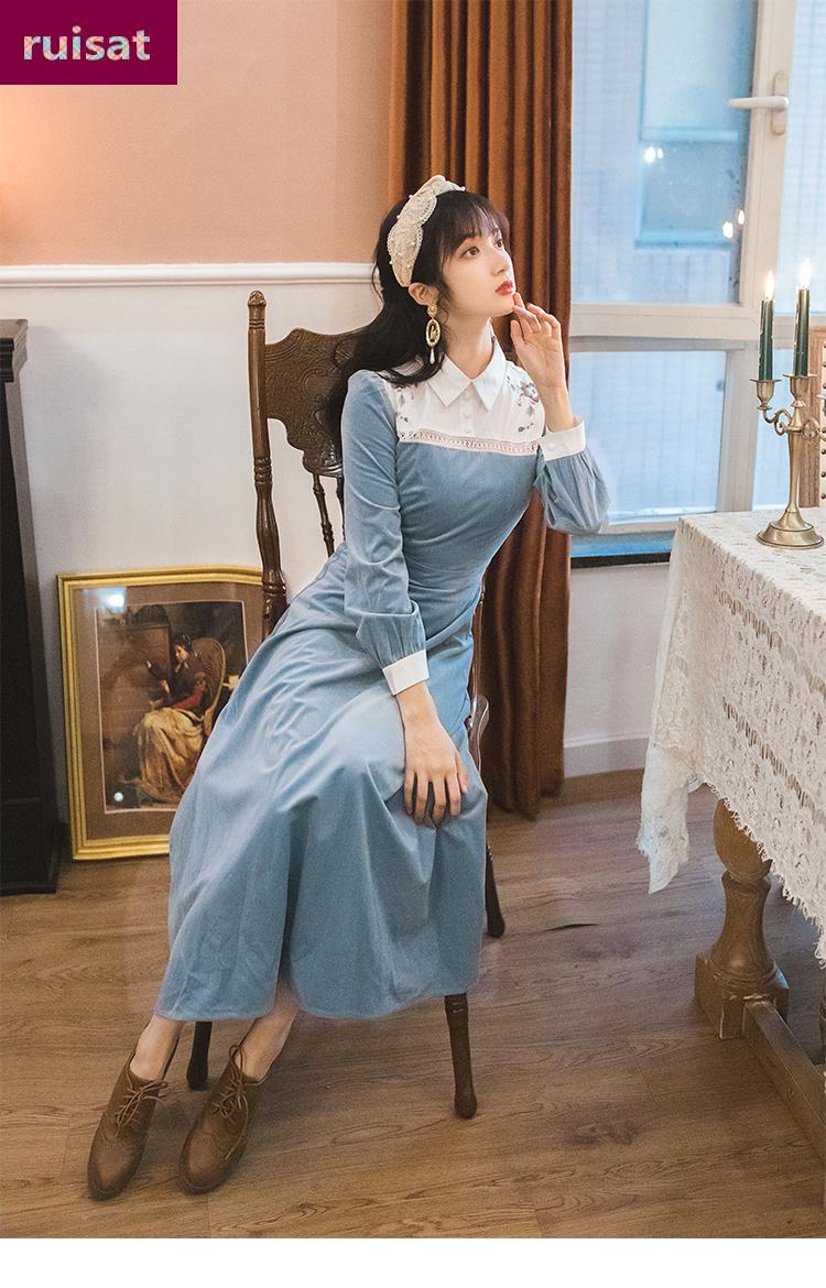 ruisat官网民国风小洋装名媛灯芯绒连衣裙文艺少女艺考裙子法式复古