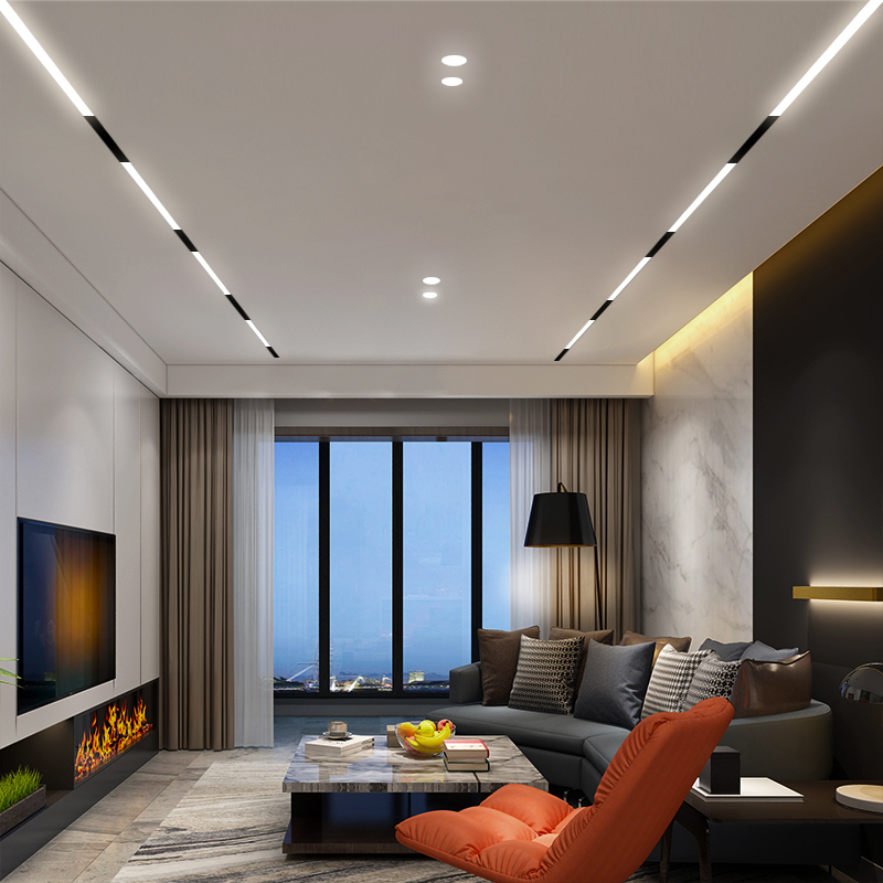 欧普侍磁吸轨道灯嵌入式无边框线条灯暗装明装客厅卧室餐厅射灯无主灯