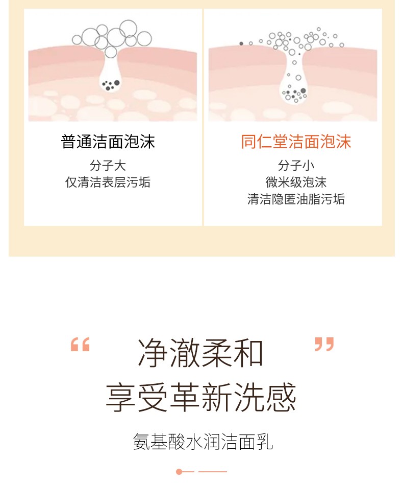 同仁堂洗面奶氨基酸系温和泡沫洁面乳美肤白保湿控油深层清洁洗脸不绷紧 100g*1盒装