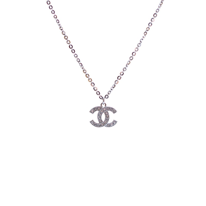 买手代购chanel香奈儿项链女项链时尚银色双c镶嵌水钻项链