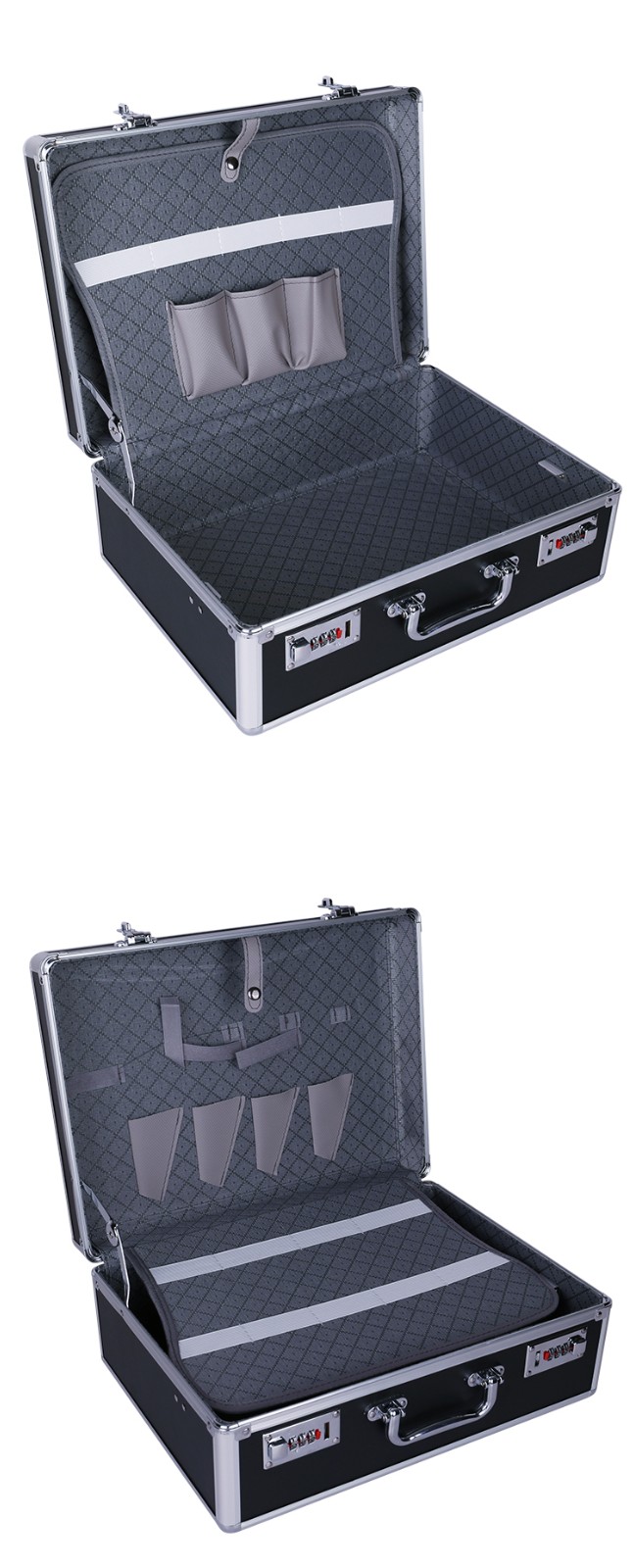 理发剪刀收纳箱手提发型师铝合金双密码多功能美发工具箱子黑色条纹