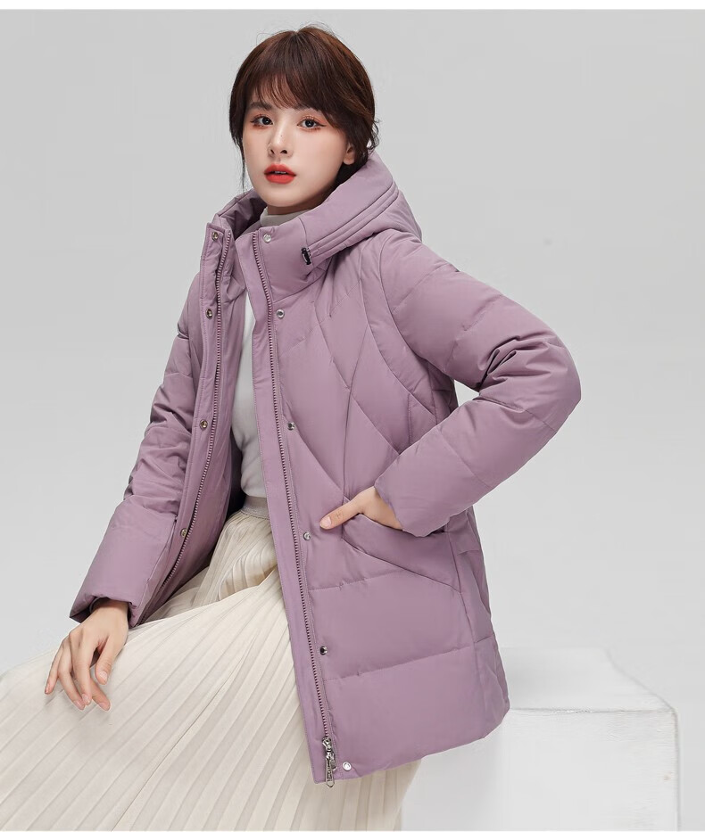 雅鹿羽绒服女冬季中长款时尚洋气加厚白鸭绒保暖连帽外套x 孔雀蓝 175