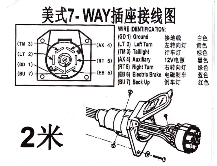 醉米适用于美式7针拖车电源插头插座七芯7针拖车连接器电源线束房车